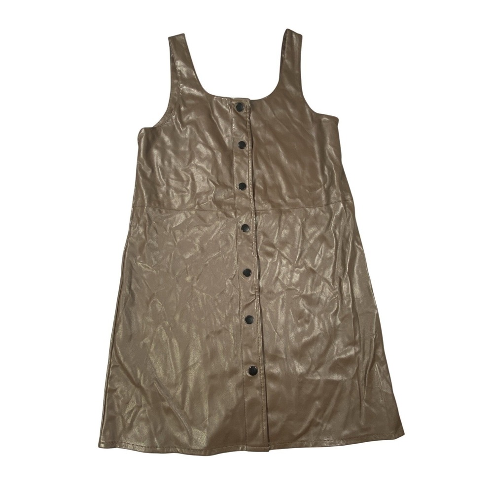 Molly Bracken Dress Brown Medium Womens‎ Faux Leather Vegan Jumper Pinafore Boho